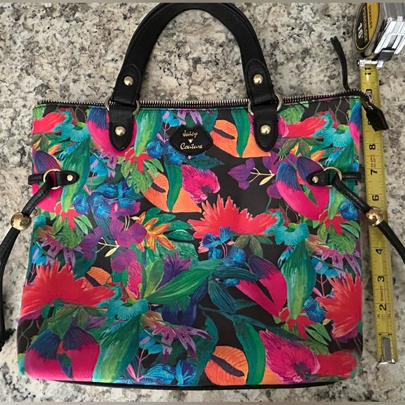 NWOT Juicy Couture Faux Tropical Floral Satchel Crossbody Bag Purse - Picture 10 of 12